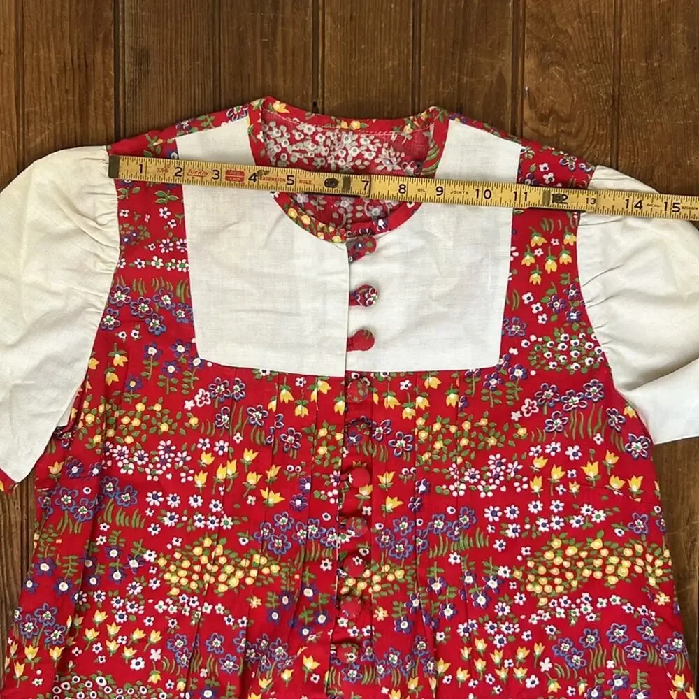 Girls Vintage 70’s Dress Floral short sleeve Home made Red size medium